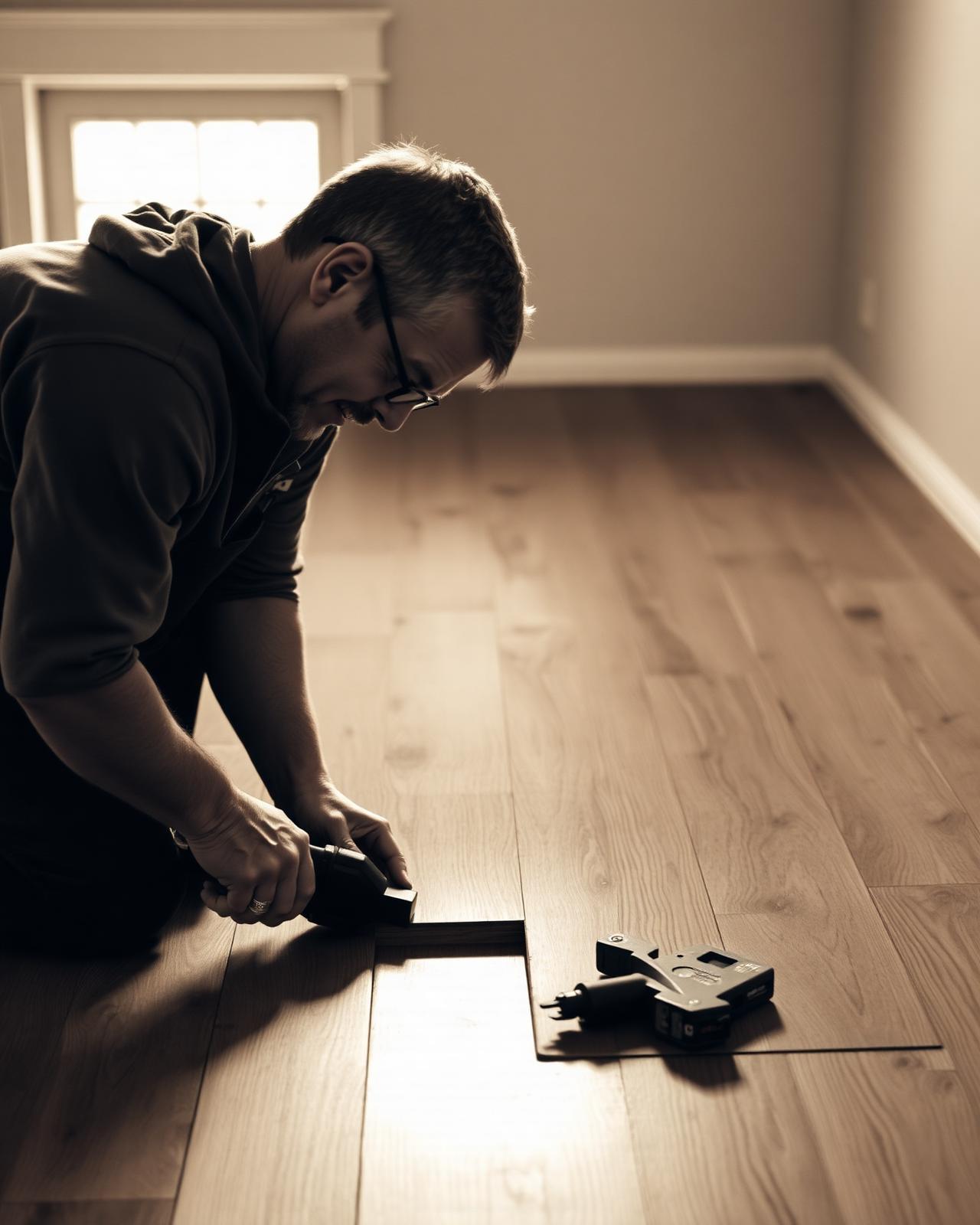 Coastal Floor craftsman installing a hardwood plank