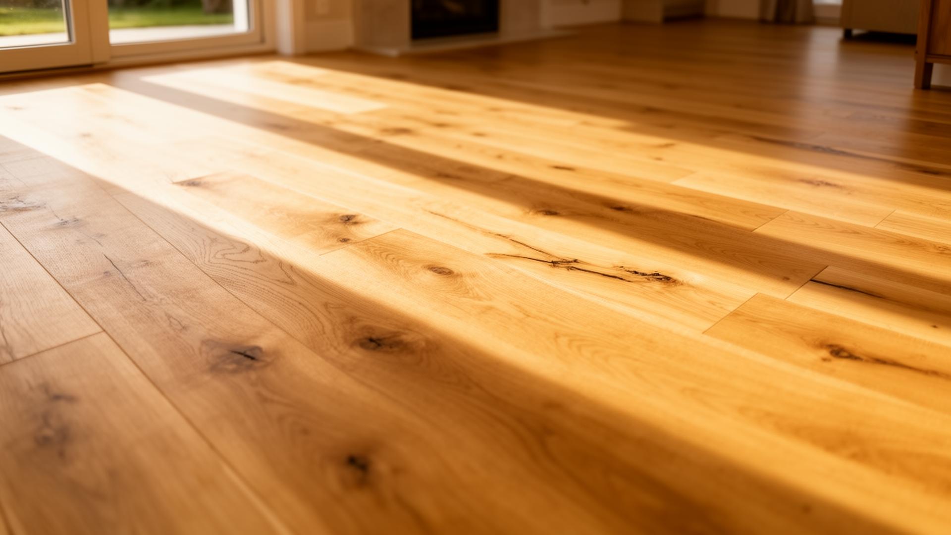 Wide-plank white oak hardwood floor with morning light